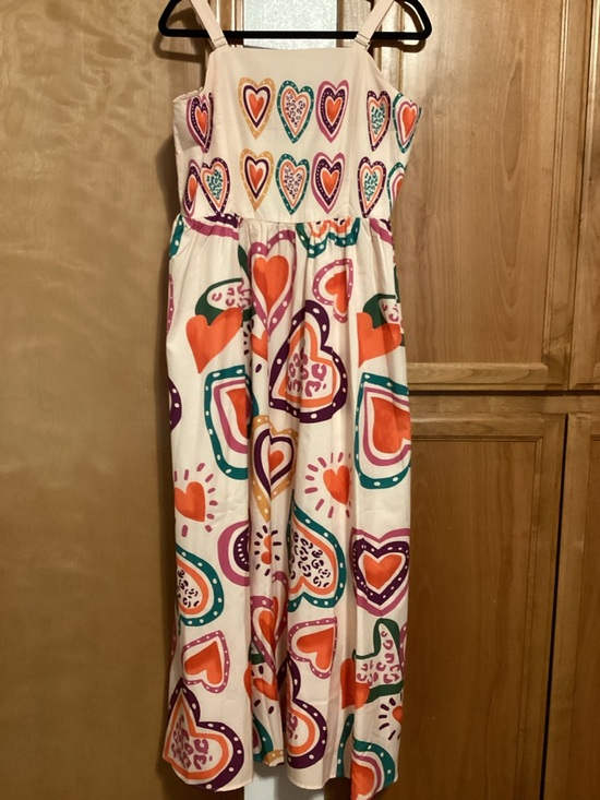 Dresses & Skirts - Cream Heart-Print Maxi Dress - Orange, Pink, Purple & Teal, EUC